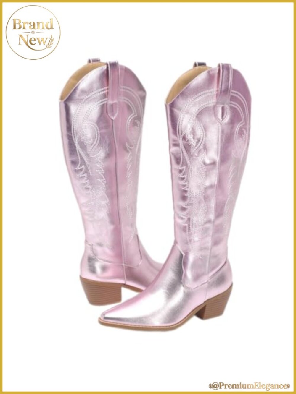 Women Cowboy Boots Pointed Toe Knee High Pull On With Zipper Western Cowgirl